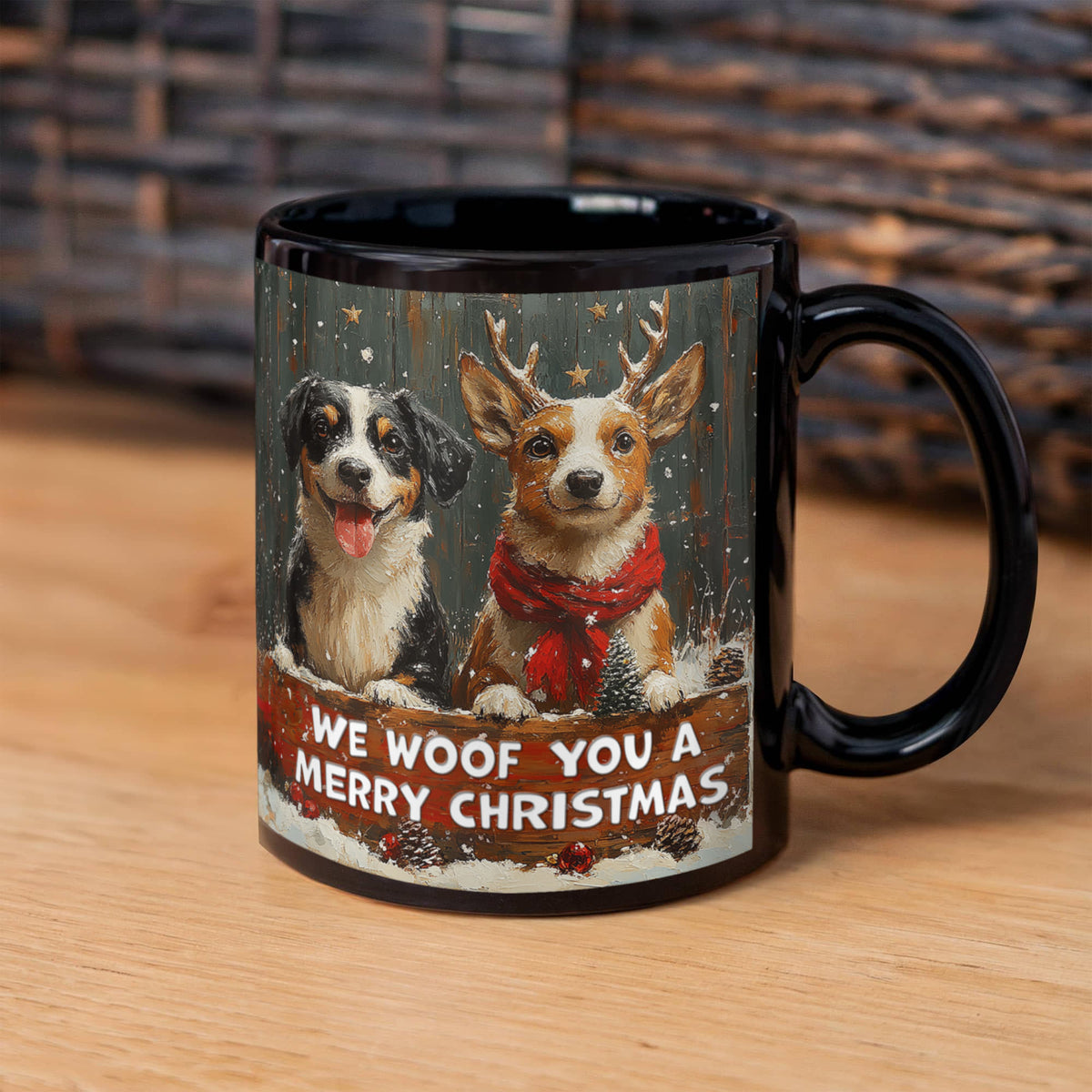 We Woof You A Merry Christmas Black Coffee Mug 11oz, Dog Lover Christmas Gift, Funny Dog Mug