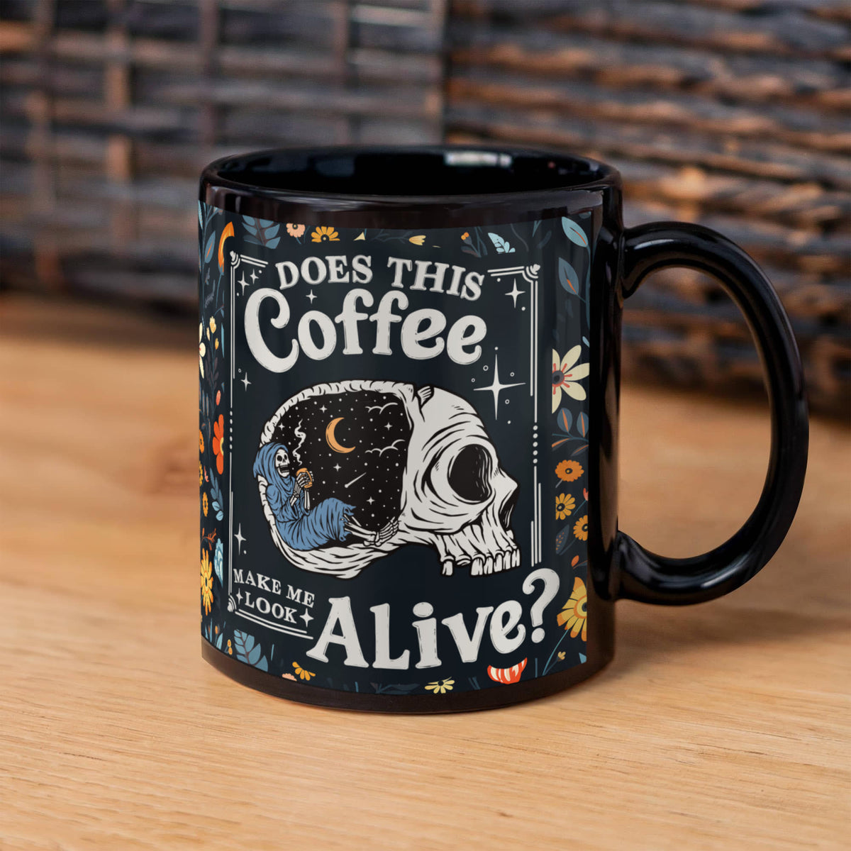 Does This Coffee Make Me Look Alive Coffee Mug, Funny Skull Gift