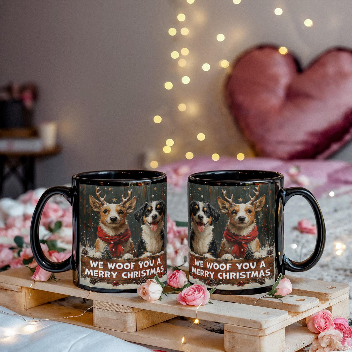 We Woof You A Merry Christmas Black Coffee Mug 11oz, Dog Lover Christmas Gift, Funny Dog Mug