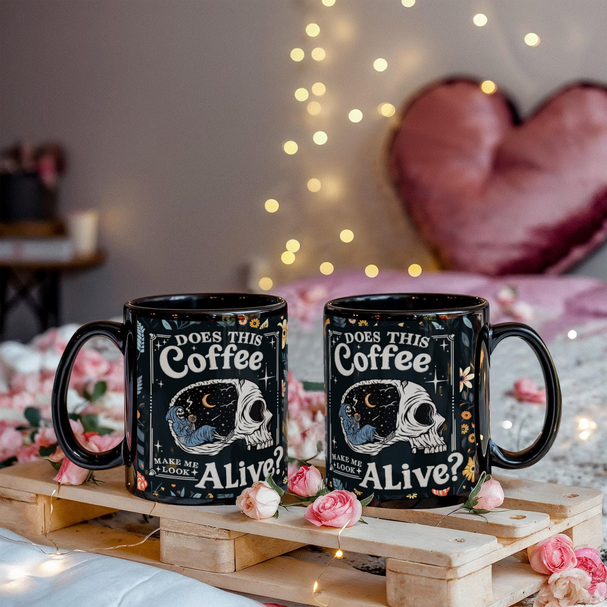 Does This Coffee Make Me Look Alive Coffee Mug, Funny Skull Gift