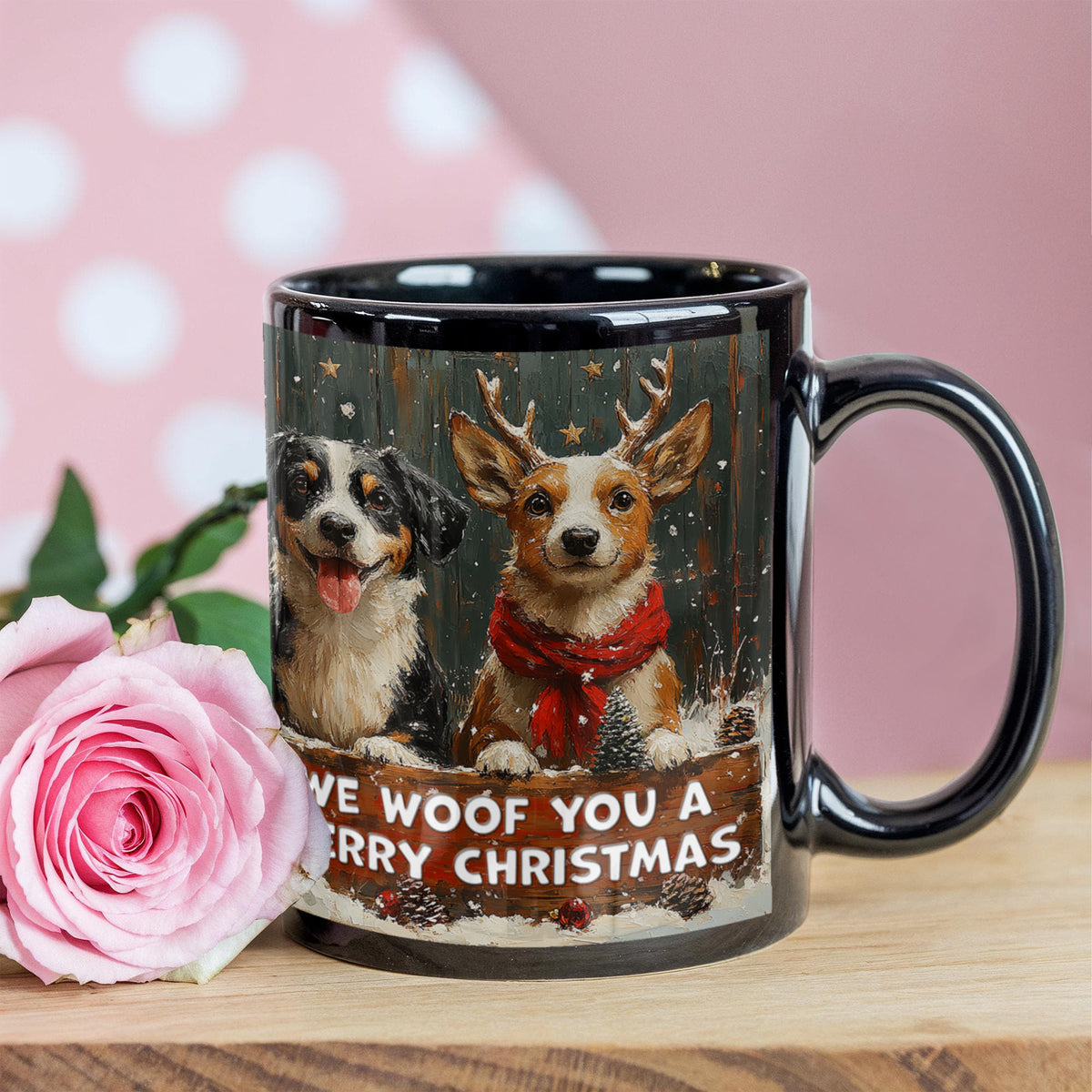 We Woof You A Merry Christmas Black Coffee Mug 11oz, Dog Lover Christmas Gift, Funny Dog Mug