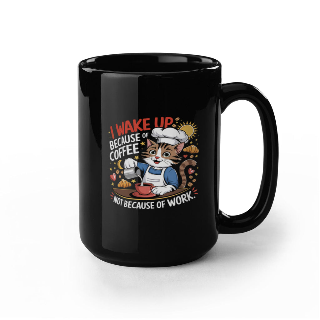 I Wake Up Because Of Coffee Not Because Of Work Mug, Funny Cat Gift
