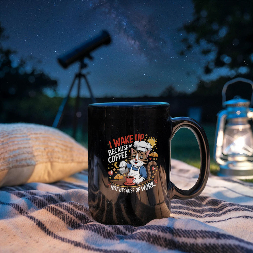 I Wake Up Because Of Coffee Not Because Of Work Mug, Funny Cat Gift
