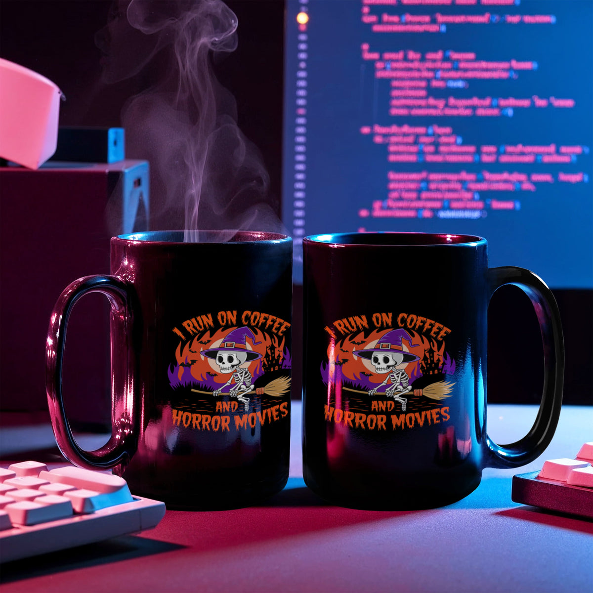 I Run On Coffee And Horror Movies Coffee Mug, Funny Horror Gift