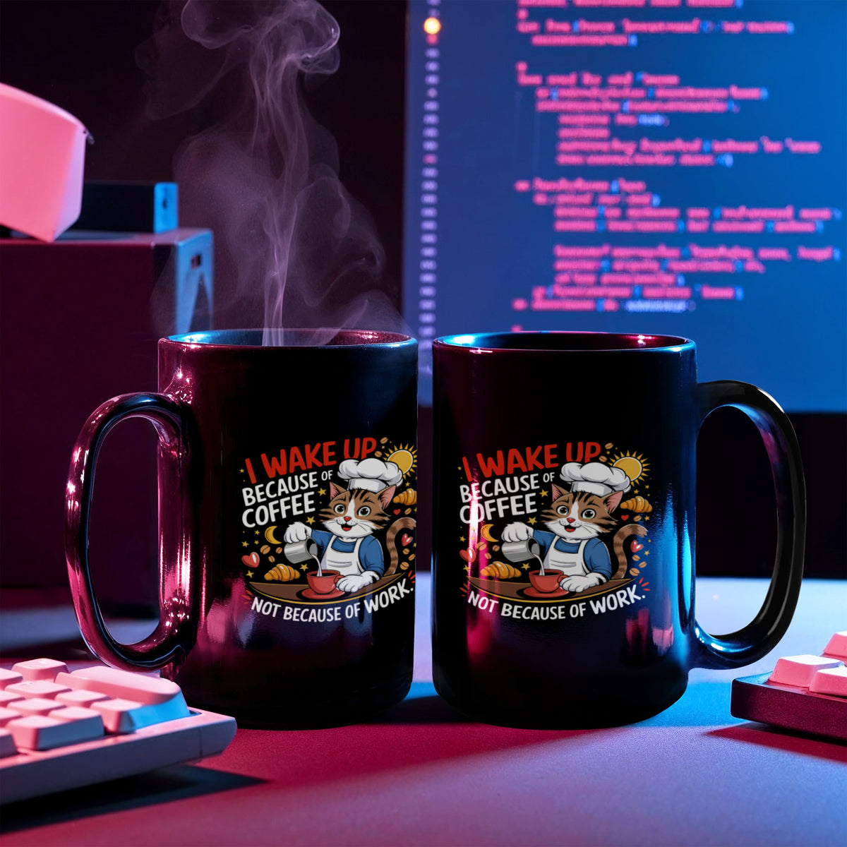 I Wake Up Because Of Coffee Not Because Of Work Mug, Funny Cat Gift