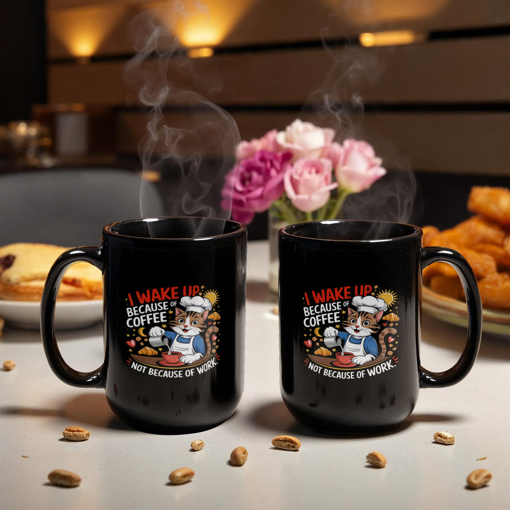 I Wake Up Because Of Coffee Not Because Of Work Mug, Funny Cat Gift