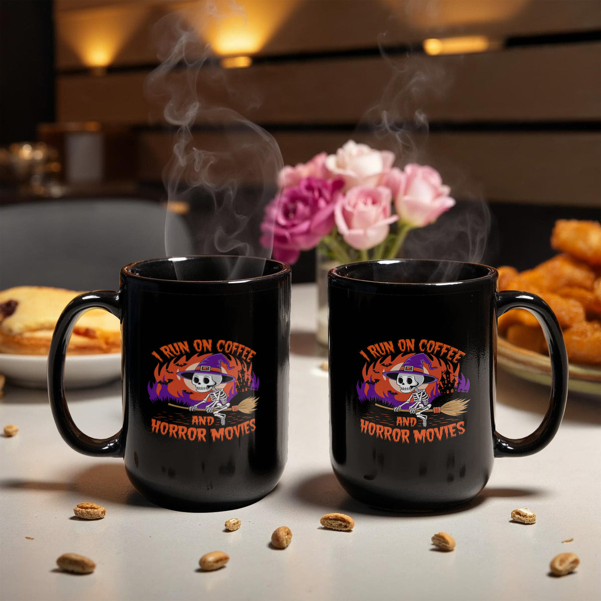 I Run On Coffee And Horror Movies Coffee Mug, Funny Horror Gift