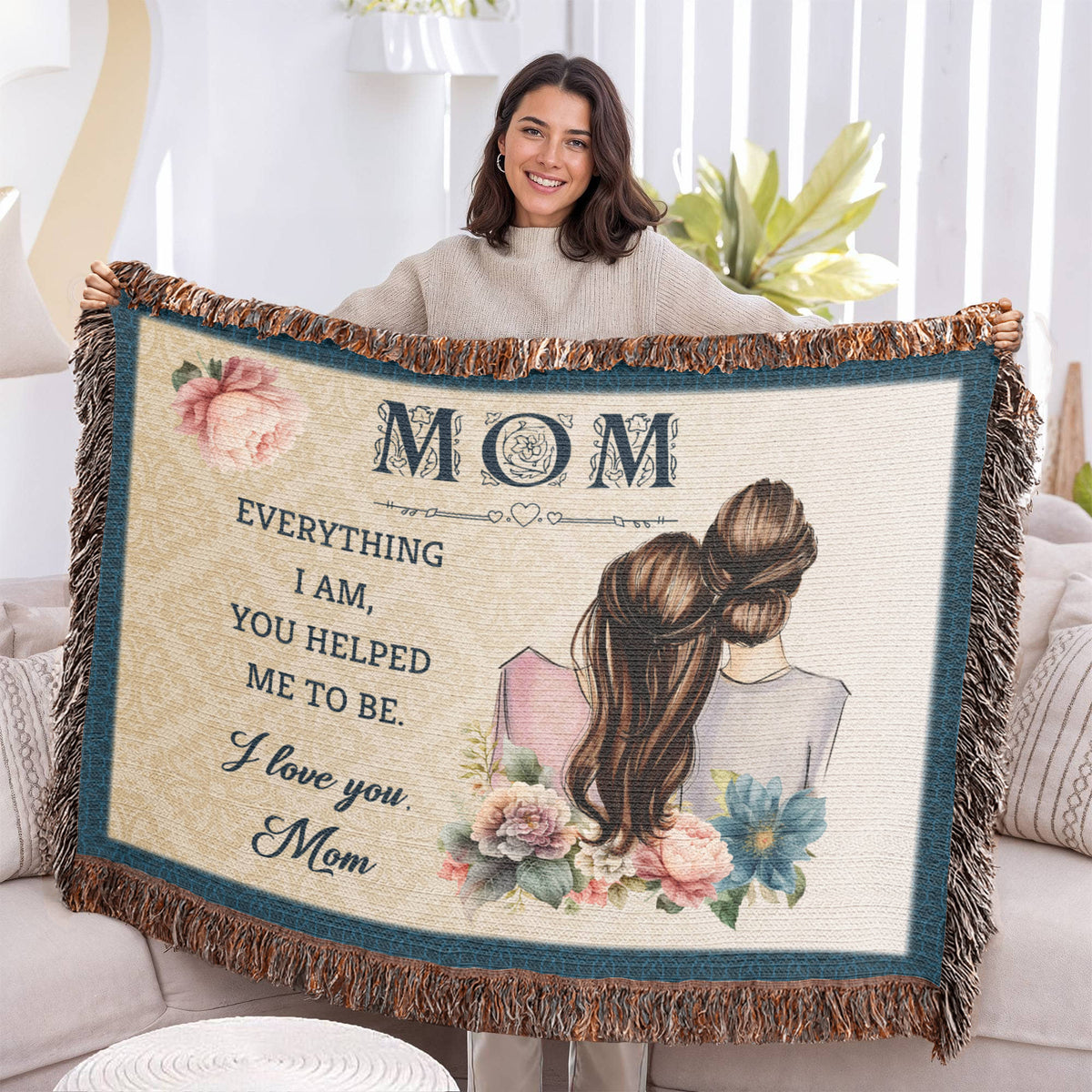 To My Mom, Heart Of Our Family (Elephants) — Heirloom Woven Blanket