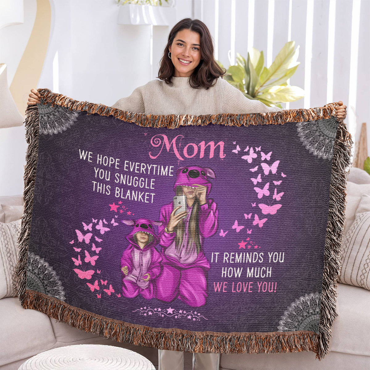 To My Mom, Feel Hugs Of Love (Plaid) — Heirloom Woven Blanket