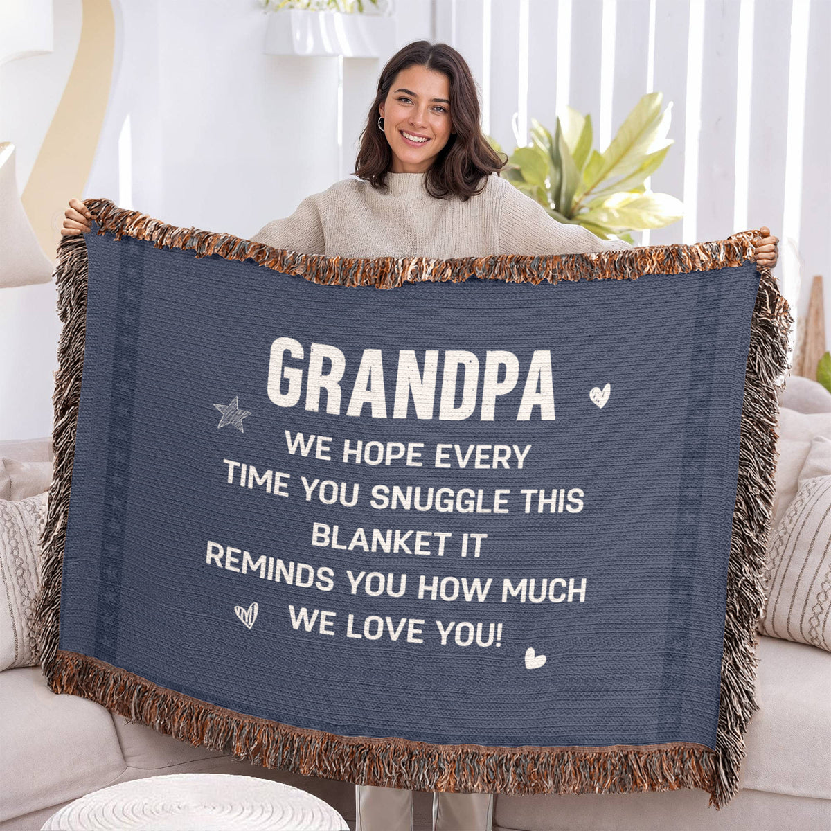 Grandpa, Feel All The Love We Send (Plaid) — Heirloom Woven Blanket
