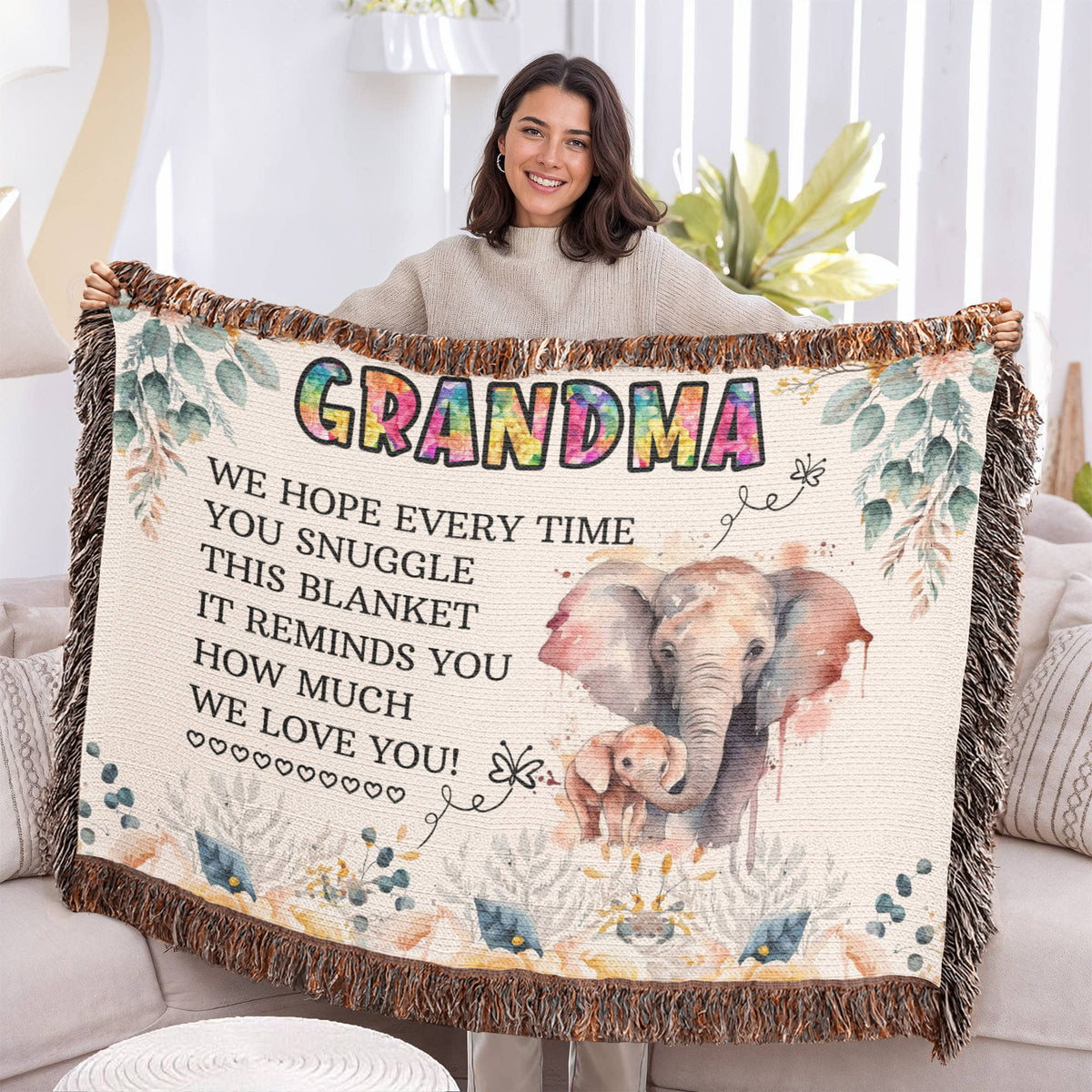 Grandma, Feel Our Hugs & Love (Sunflowers) — Heirloom Woven Blanket