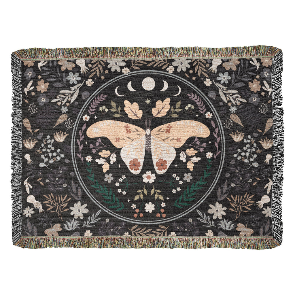 Moon Phase Moth & Florals — Heirloom Woven Blanket