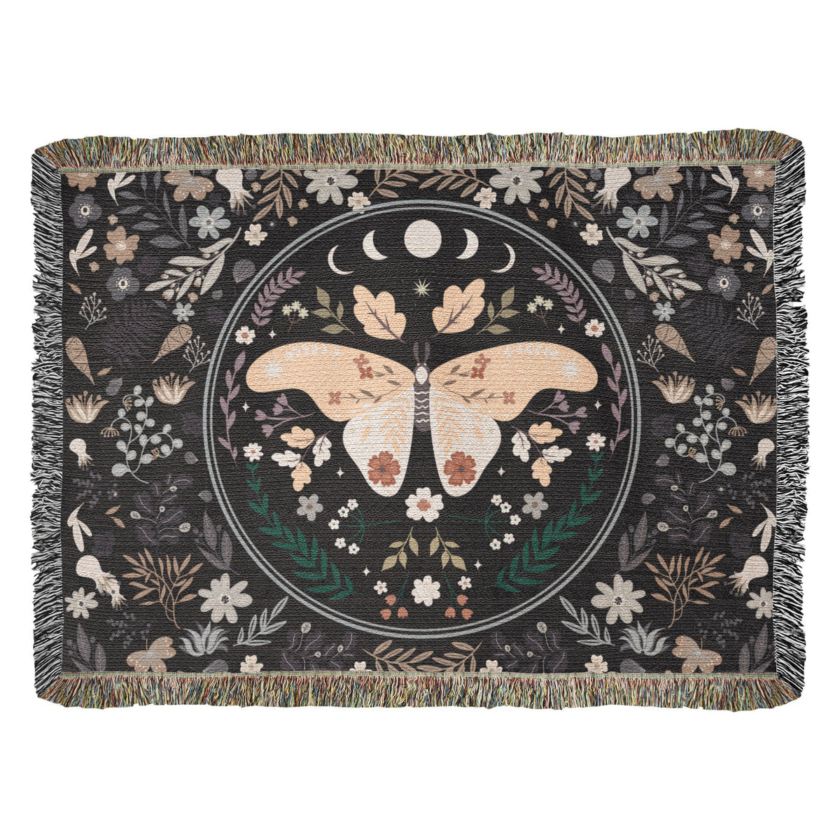 Moon Phase Moth & Florals — Heirloom Woven Blanket