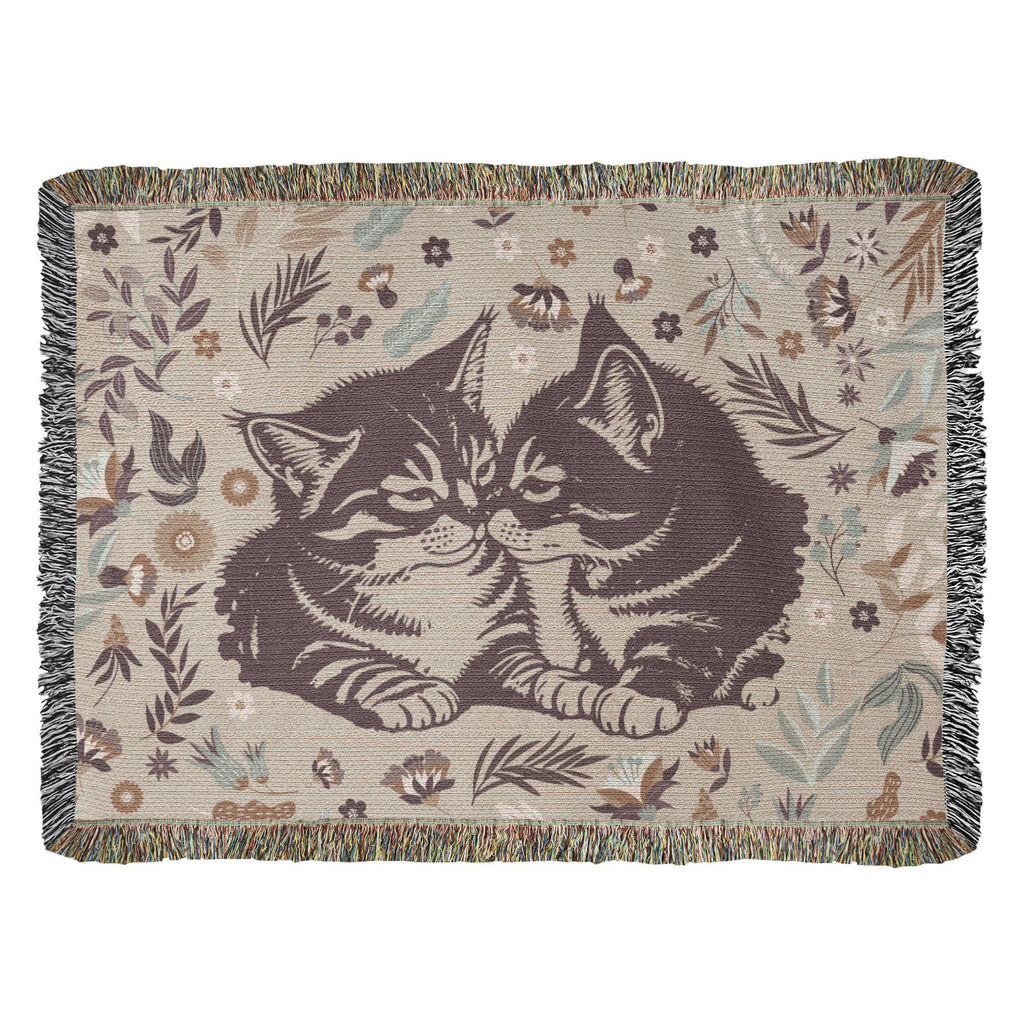 Two Kittens & Florals — Heirloom Woven Blanket