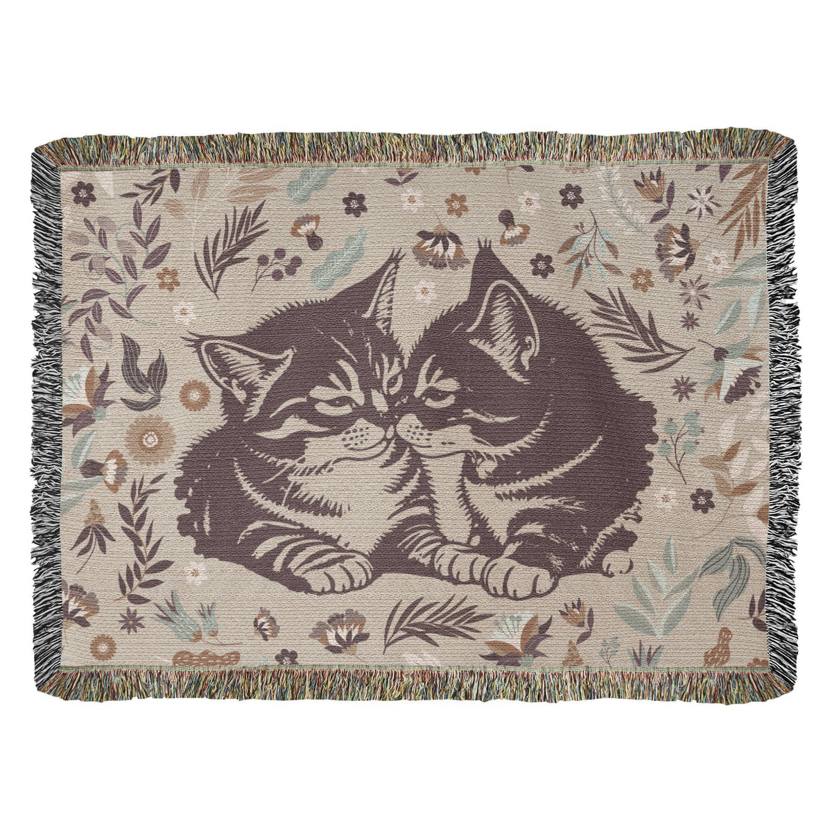 Two Kittens & Florals — Heirloom Woven Blanket