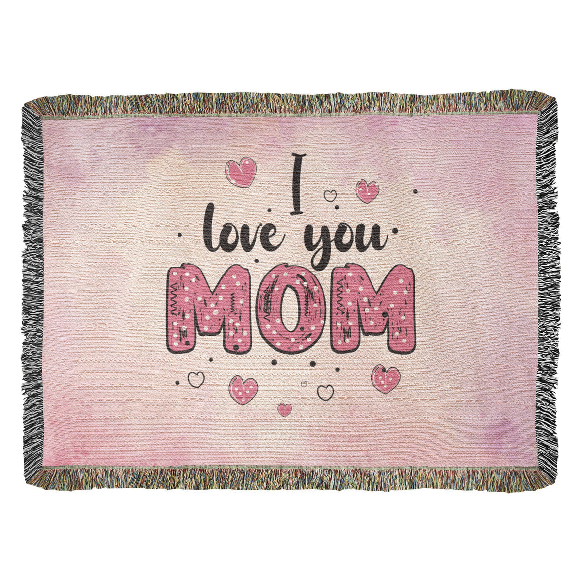 I Love You Mom, Pink Watercolor — Heirloom Woven Blanket