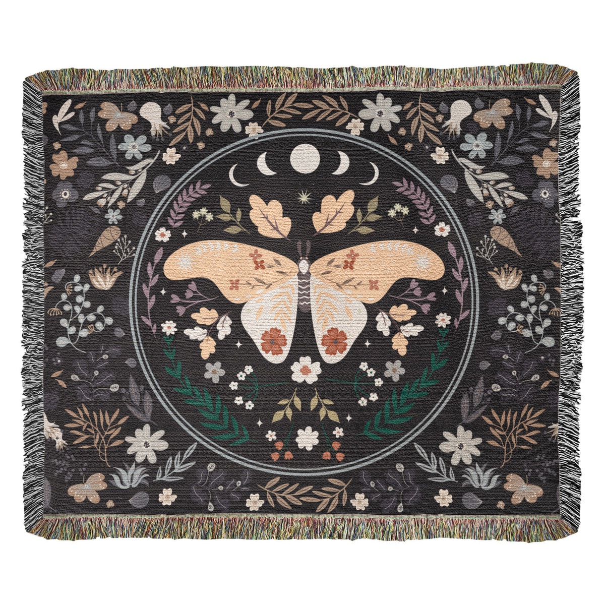 Moon Phase Moth & Florals — Heirloom Woven Blanket
