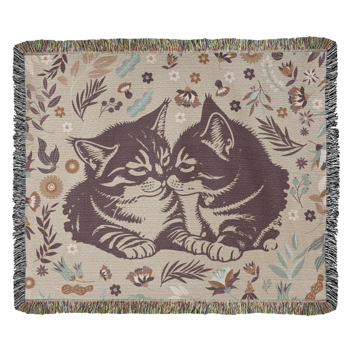 Two Kittens & Florals — Heirloom Woven Blanket
