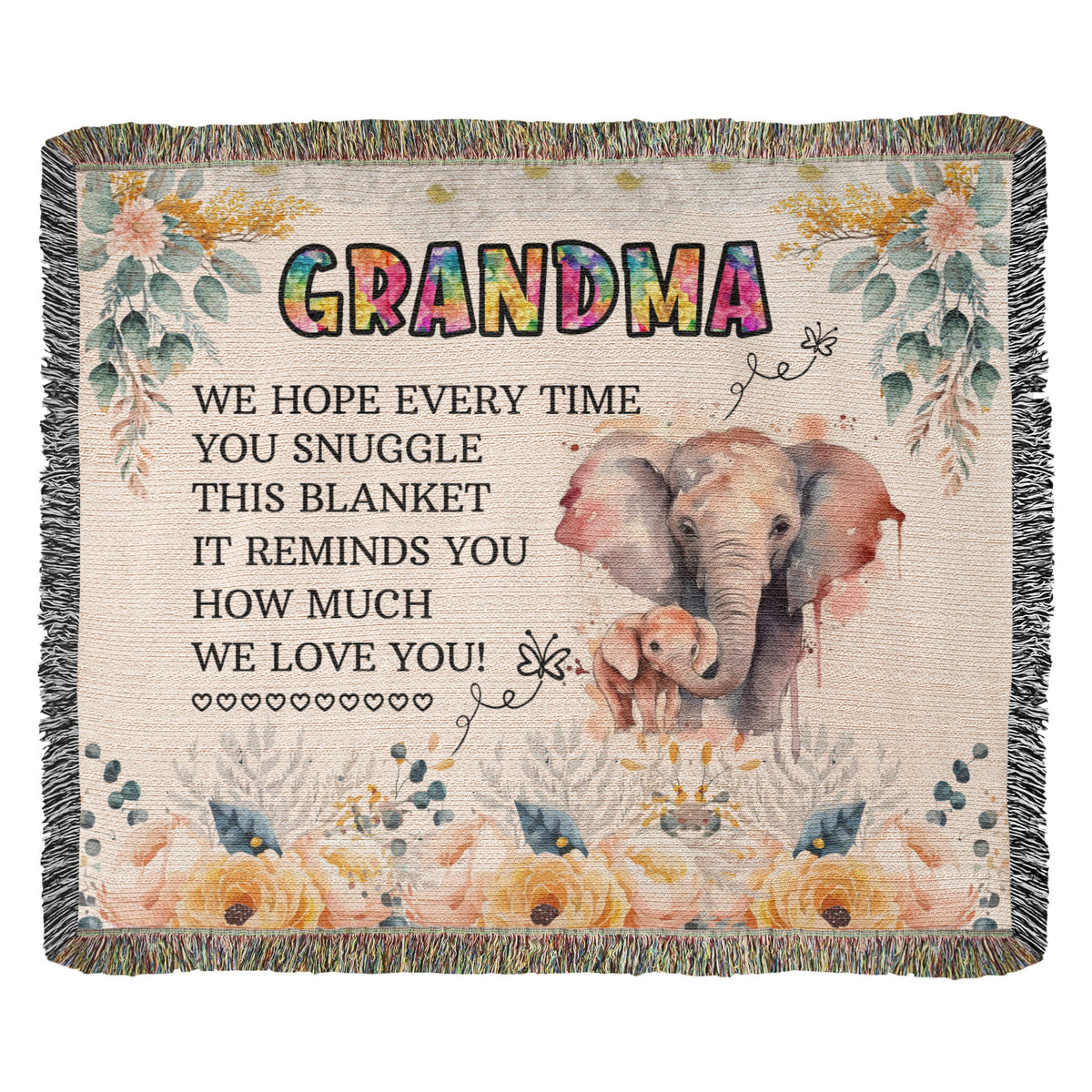 Grandma, Feel Our Hugs & Love (Sunflowers) — Heirloom Woven Blanket