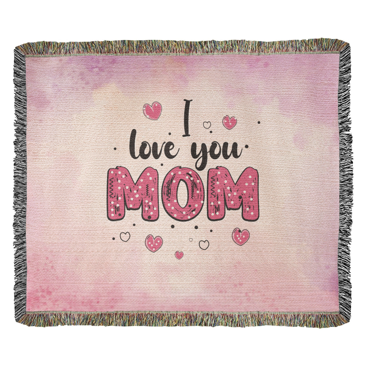 I Love You Mom, Pink Watercolor — Heirloom Woven Blanket