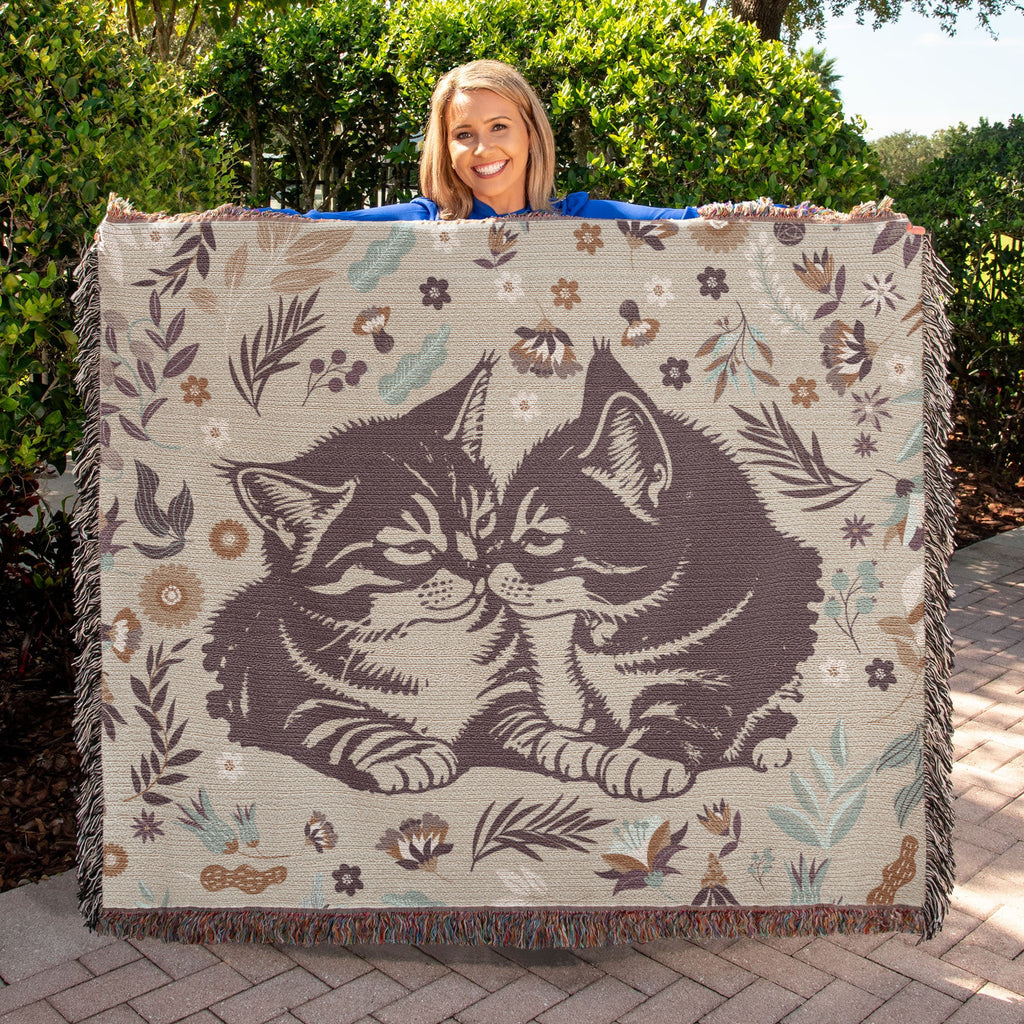 Two Kittens & Florals — Heirloom Woven Blanket