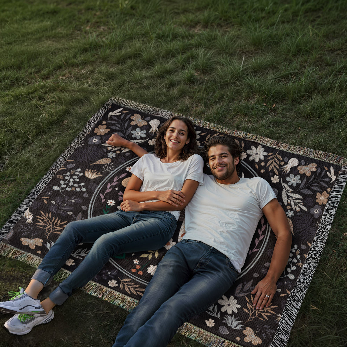 Moon Phase Moth & Florals — Heirloom Woven Blanket