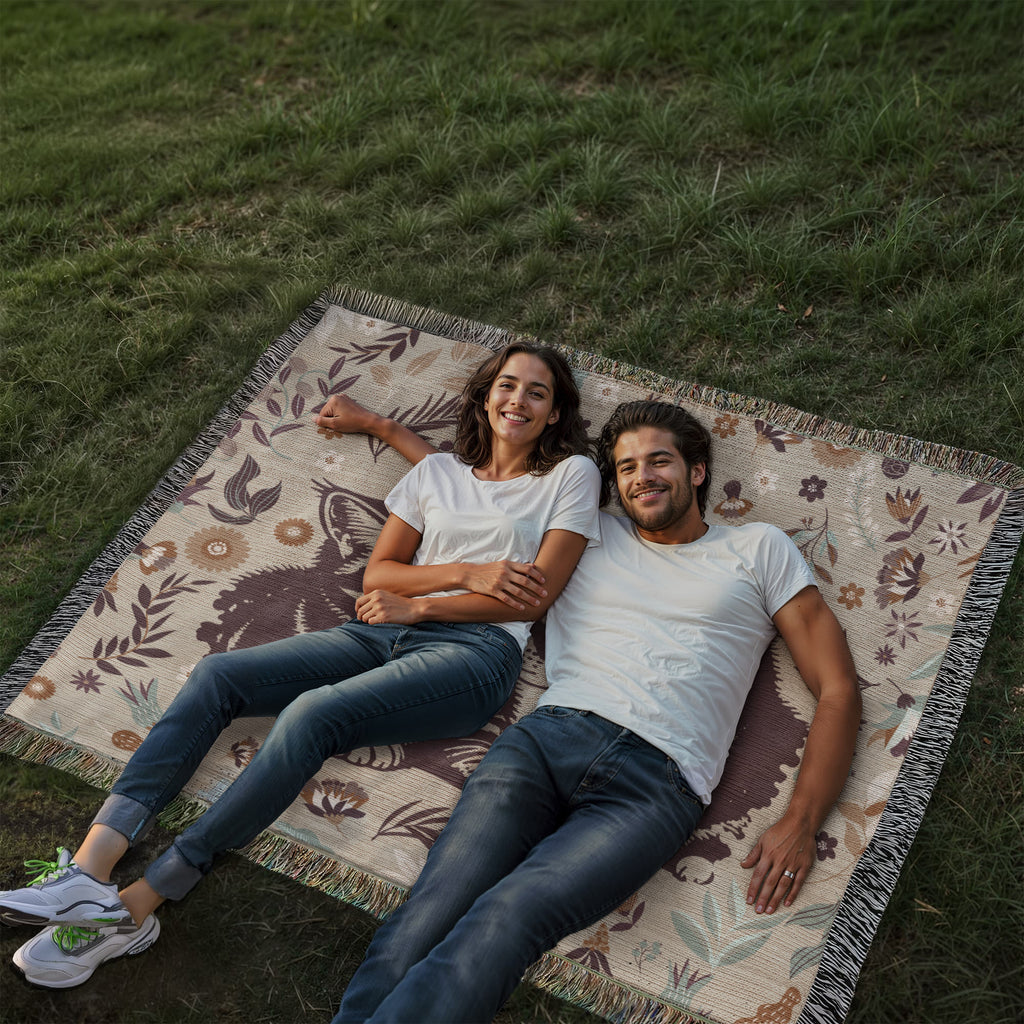 Two Kittens & Florals — Heirloom Woven Blanket