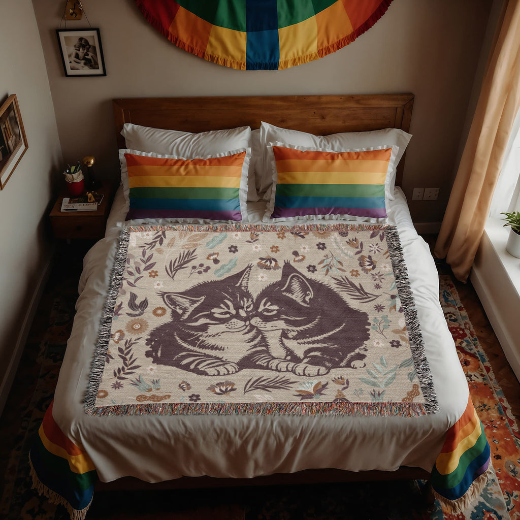Two Kittens & Florals — Heirloom Woven Blanket