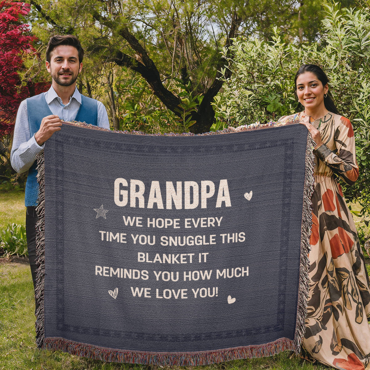 Grandpa, Feel All The Love We Send (Plaid) — Heirloom Woven Blanket
