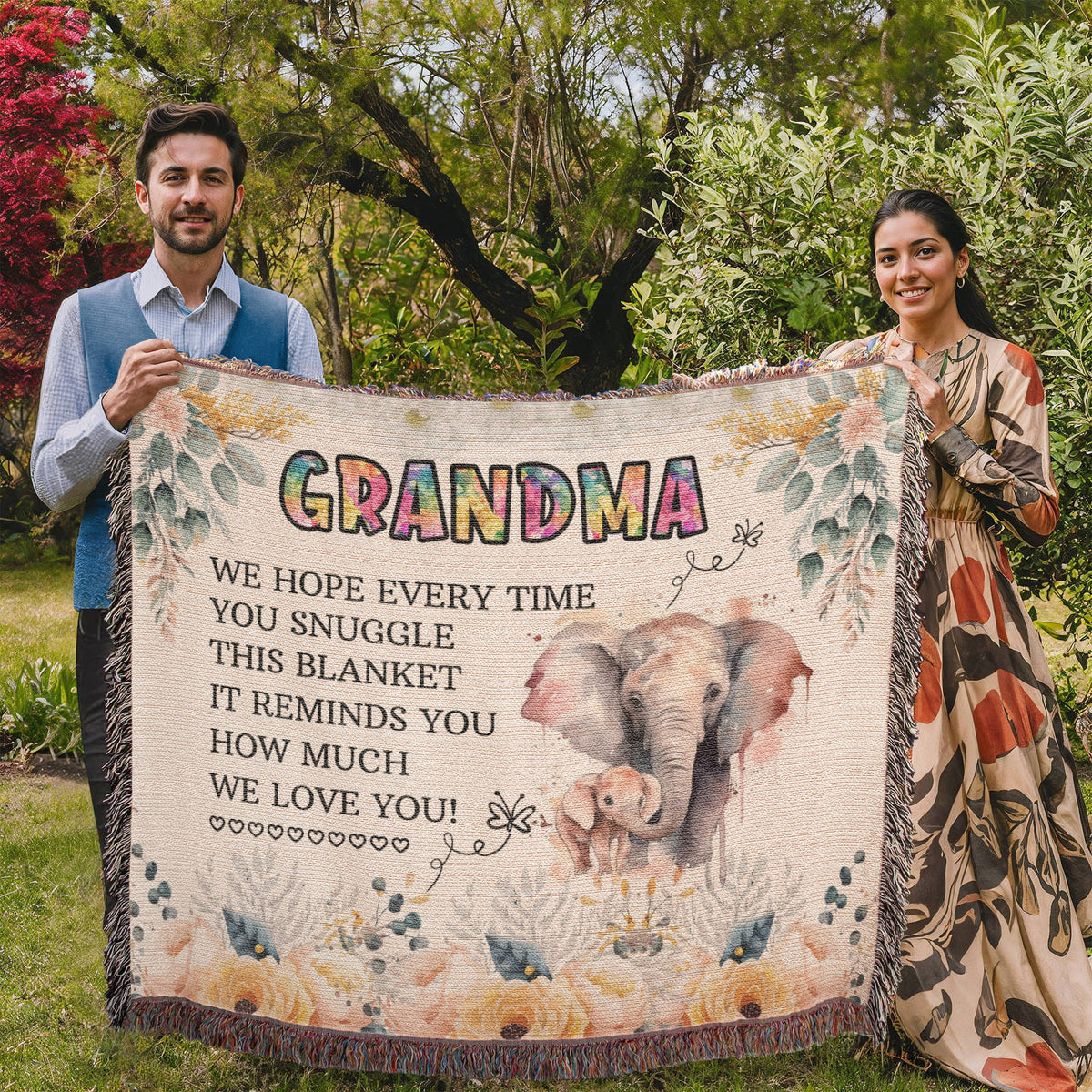 Grandma, Feel Our Hugs & Love (Sunflowers) — Heirloom Woven Blanket
