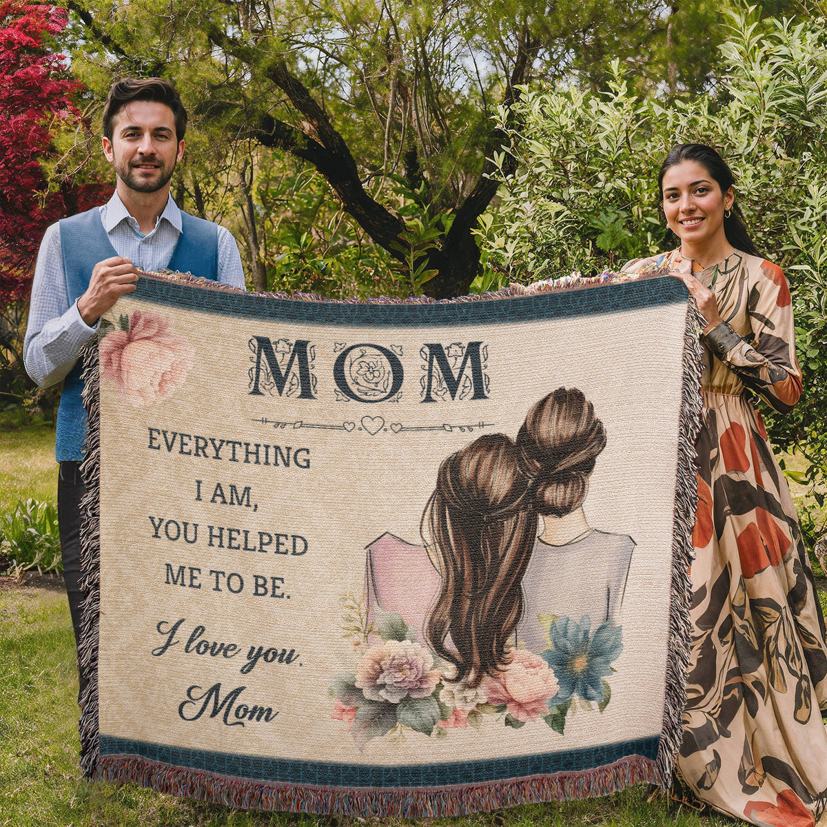 To My Mom, Heart Of Our Family (Elephants) — Heirloom Woven Blanket