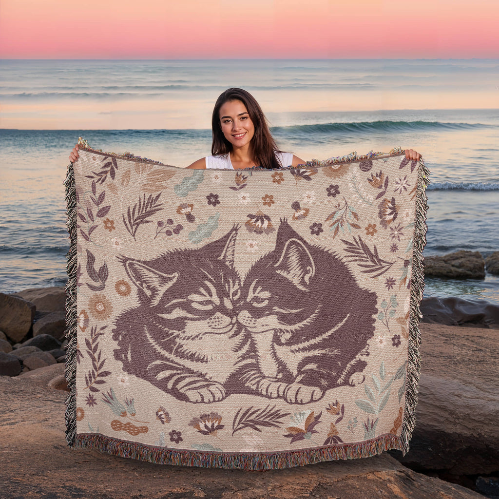 Two Kittens & Florals — Heirloom Woven Blanket