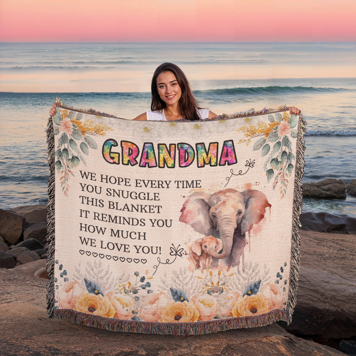 Grandma, Feel Our Hugs & Love (Sunflowers) — Heirloom Woven Blanket