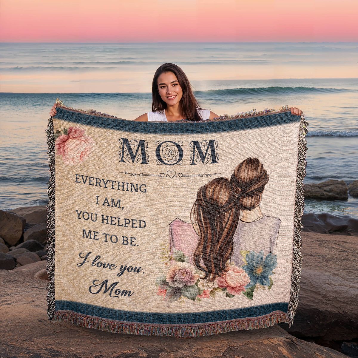 To My Mom, Heart Of Our Family (Elephants) — Heirloom Woven Blanket