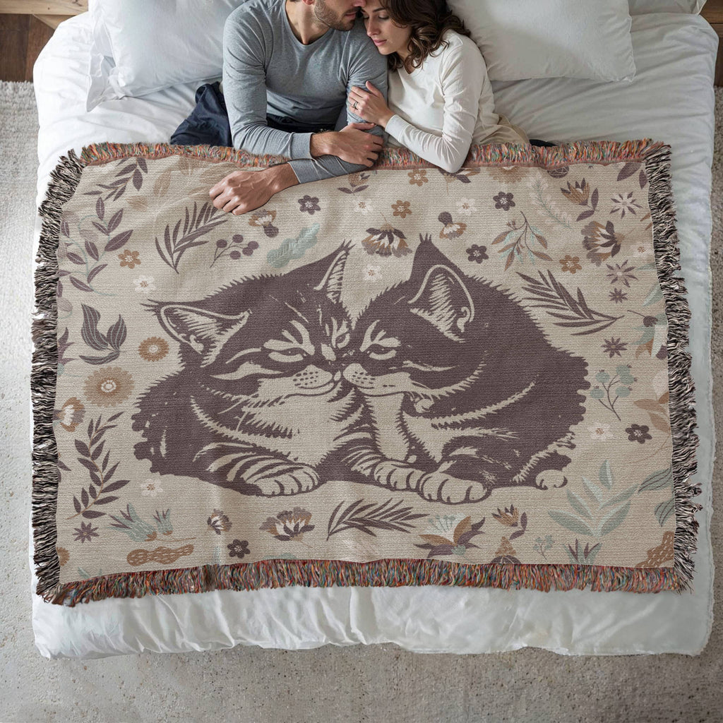 Two Kittens & Florals — Heirloom Woven Blanket