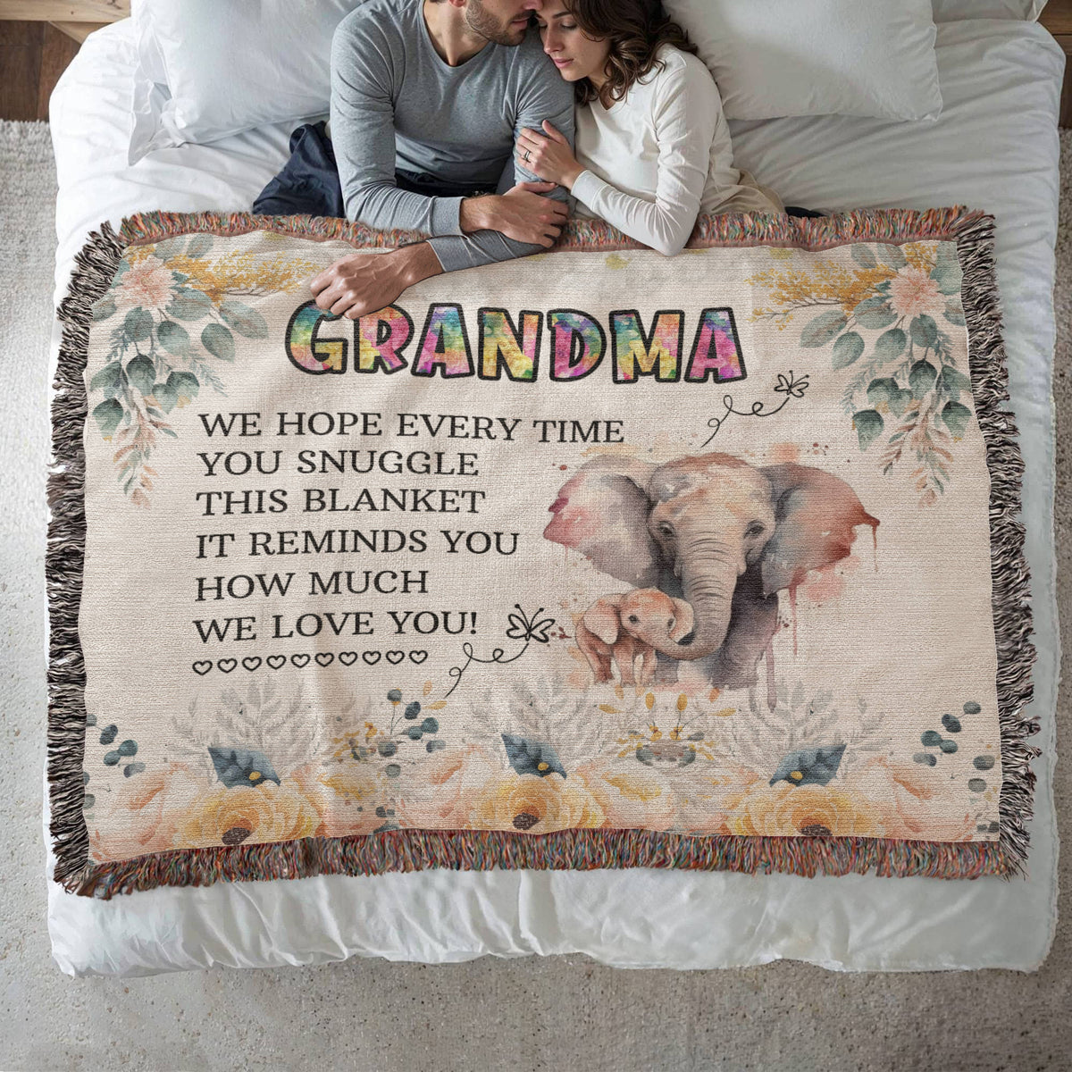 Grandma, Feel Our Hugs & Love (Sunflowers) — Heirloom Woven Blanket