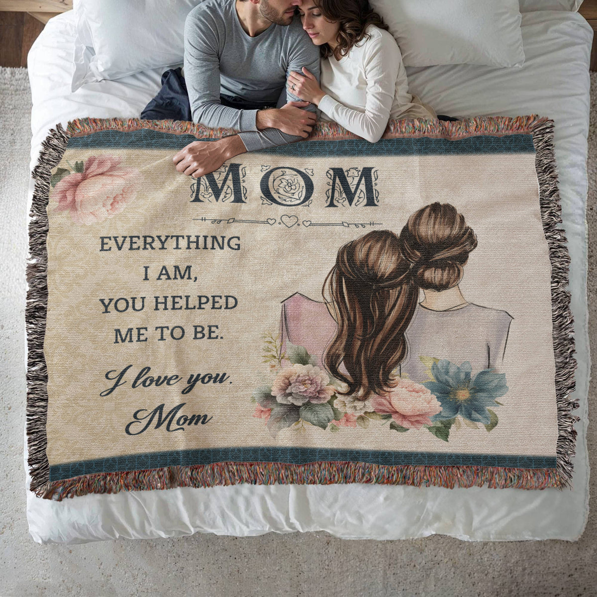 To My Mom, Heart Of Our Family (Elephants) — Heirloom Woven Blanket