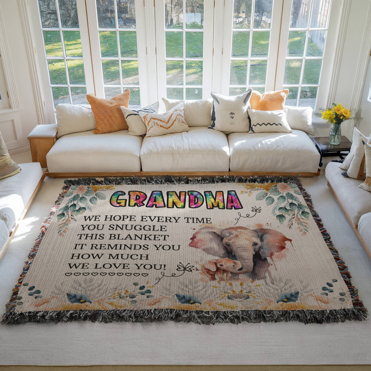 Grandma, Feel Our Hugs & Love (Sunflowers) — Heirloom Woven Blanket