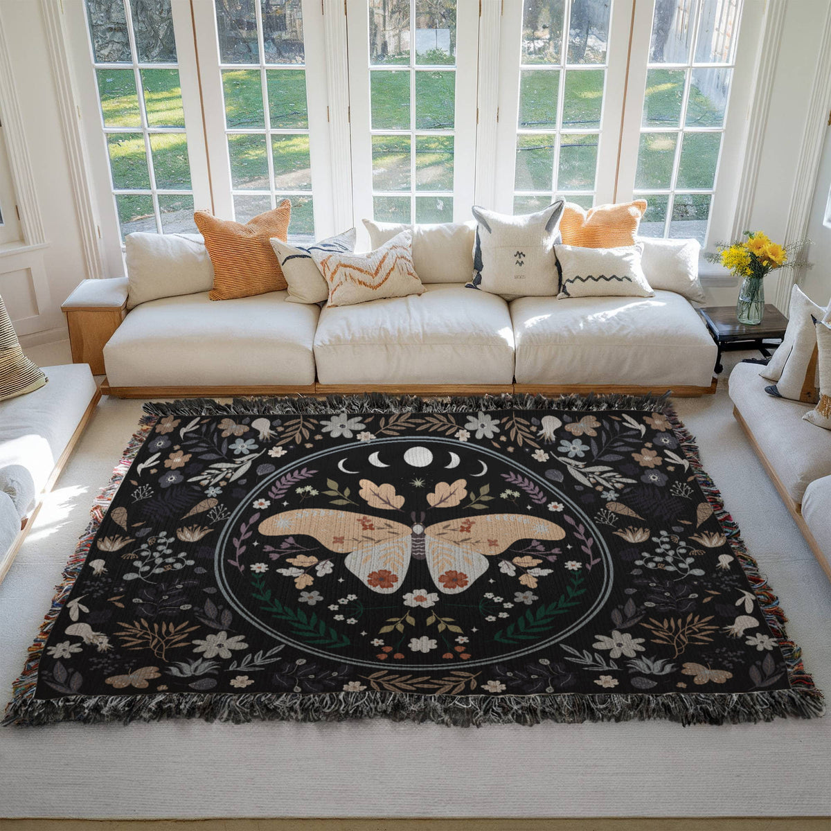 Moon Phase Moth & Florals — Heirloom Woven Blanket
