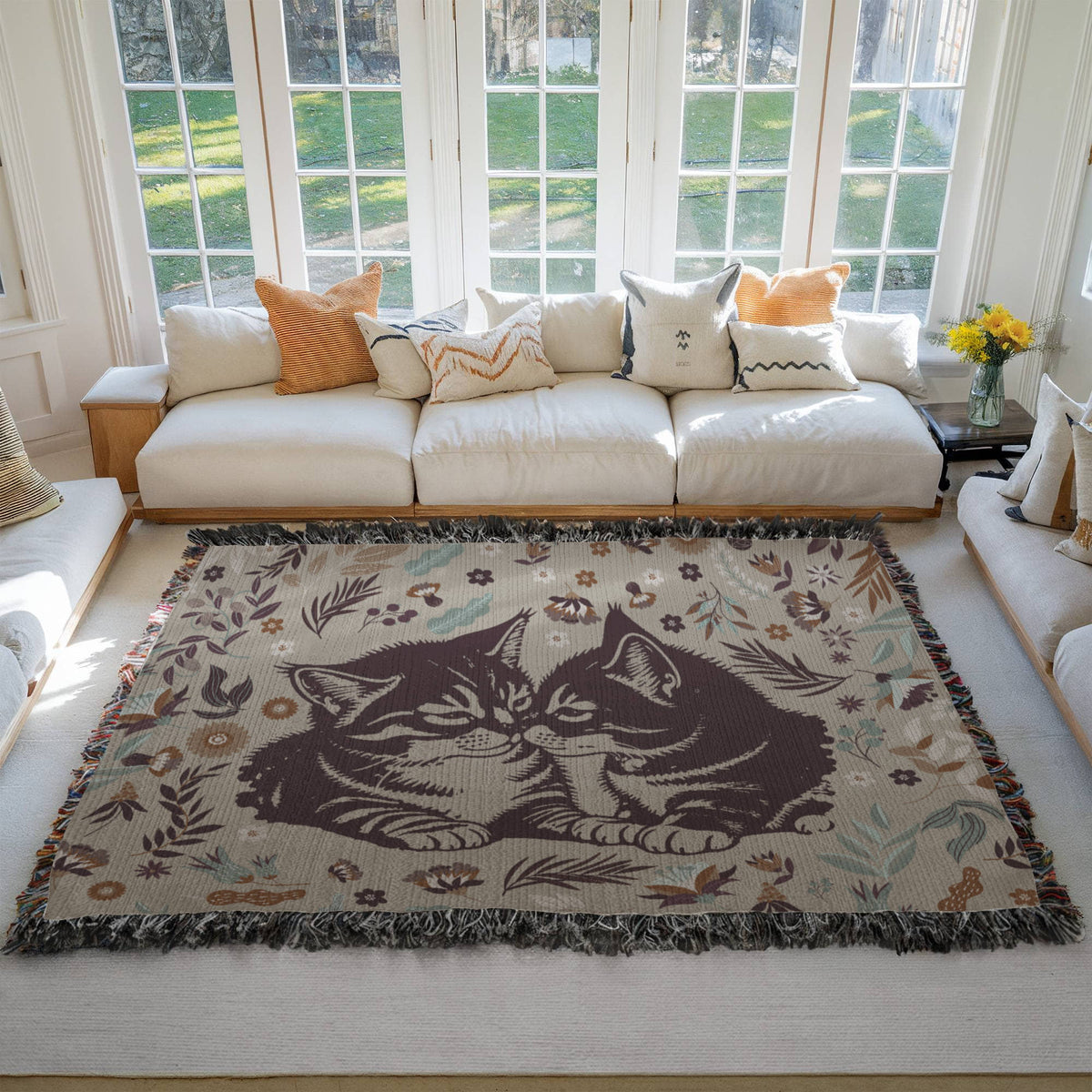 Two Kittens & Florals — Heirloom Woven Blanket