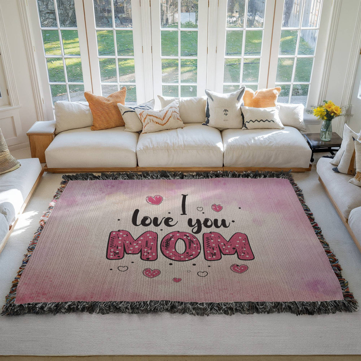 I Love You Mom, Pink Watercolor — Heirloom Woven Blanket
