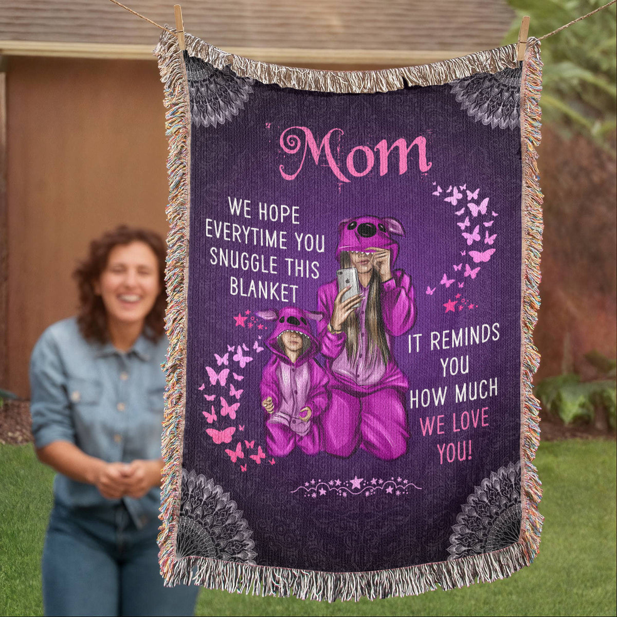To My Mom, Feel Hugs Of Love (Plaid) — Heirloom Woven Blanket