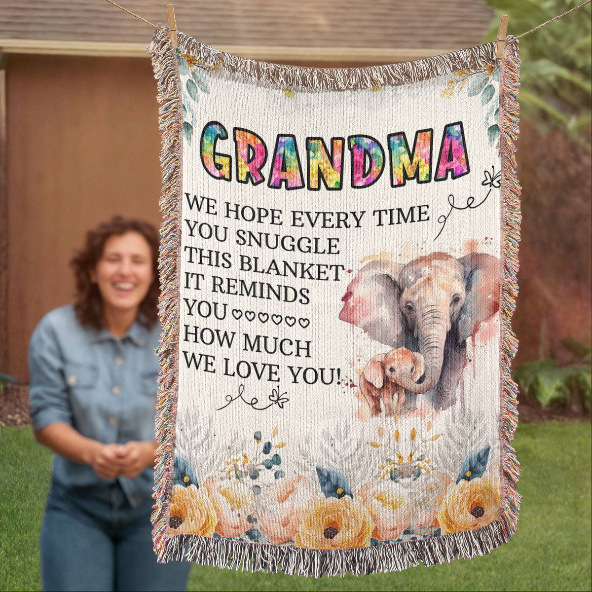 Grandma, Feel Our Hugs & Love (Sunflowers) — Heirloom Woven Blanket