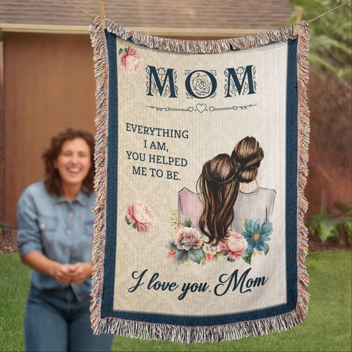To My Mom, Heart Of Our Family (Elephants) — Heirloom Woven Blanket