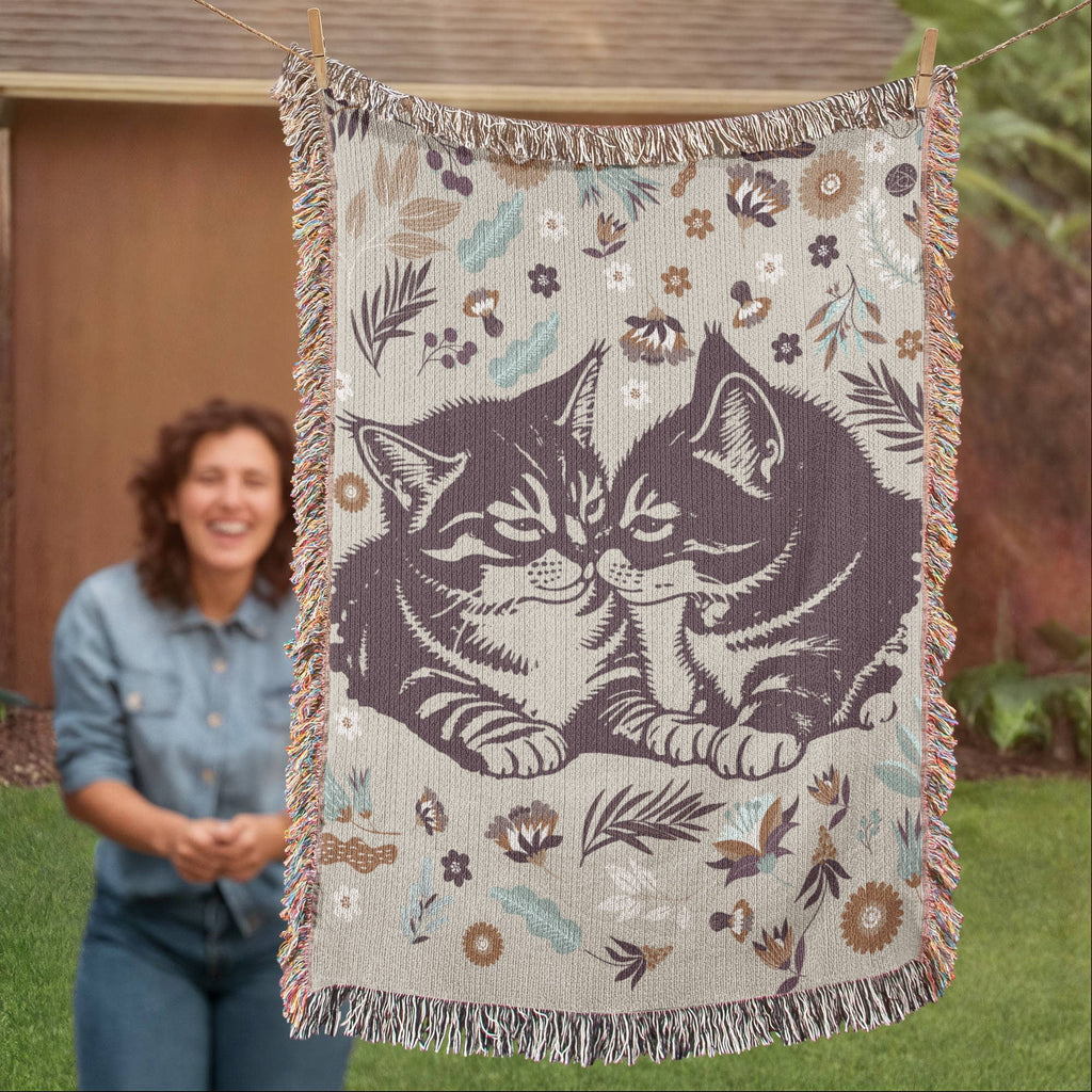 Two Kittens & Florals — Heirloom Woven Blanket