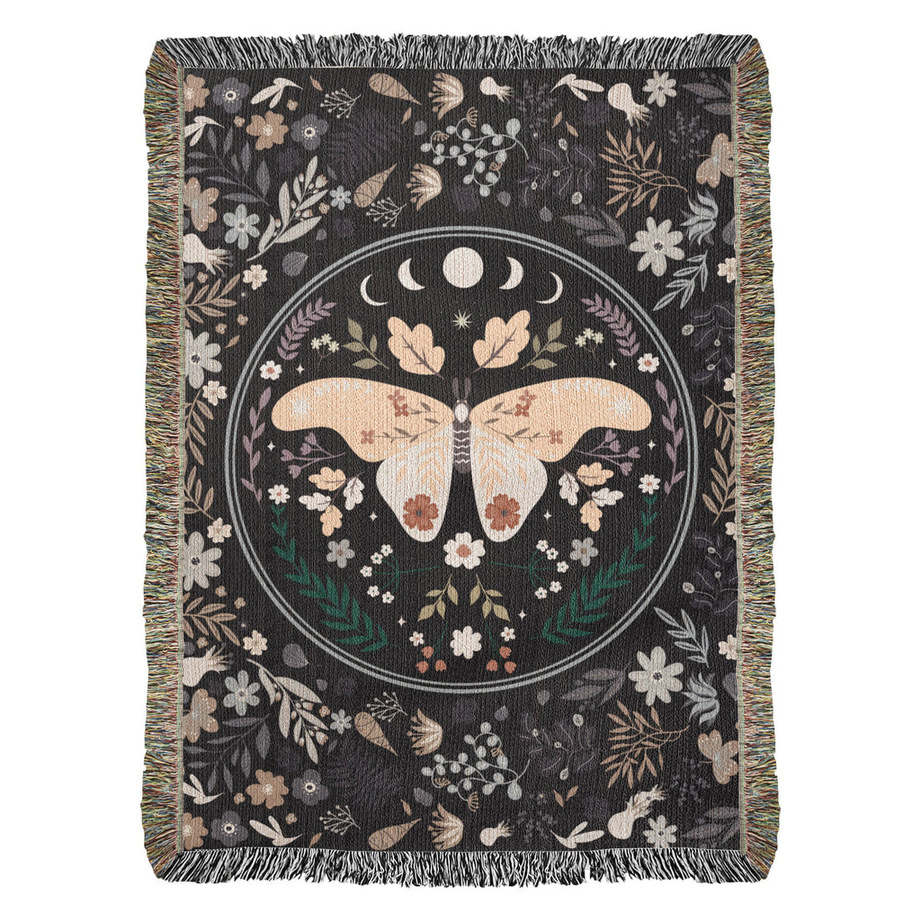 Moon Phase Moth & Florals — Heirloom Woven Blanket