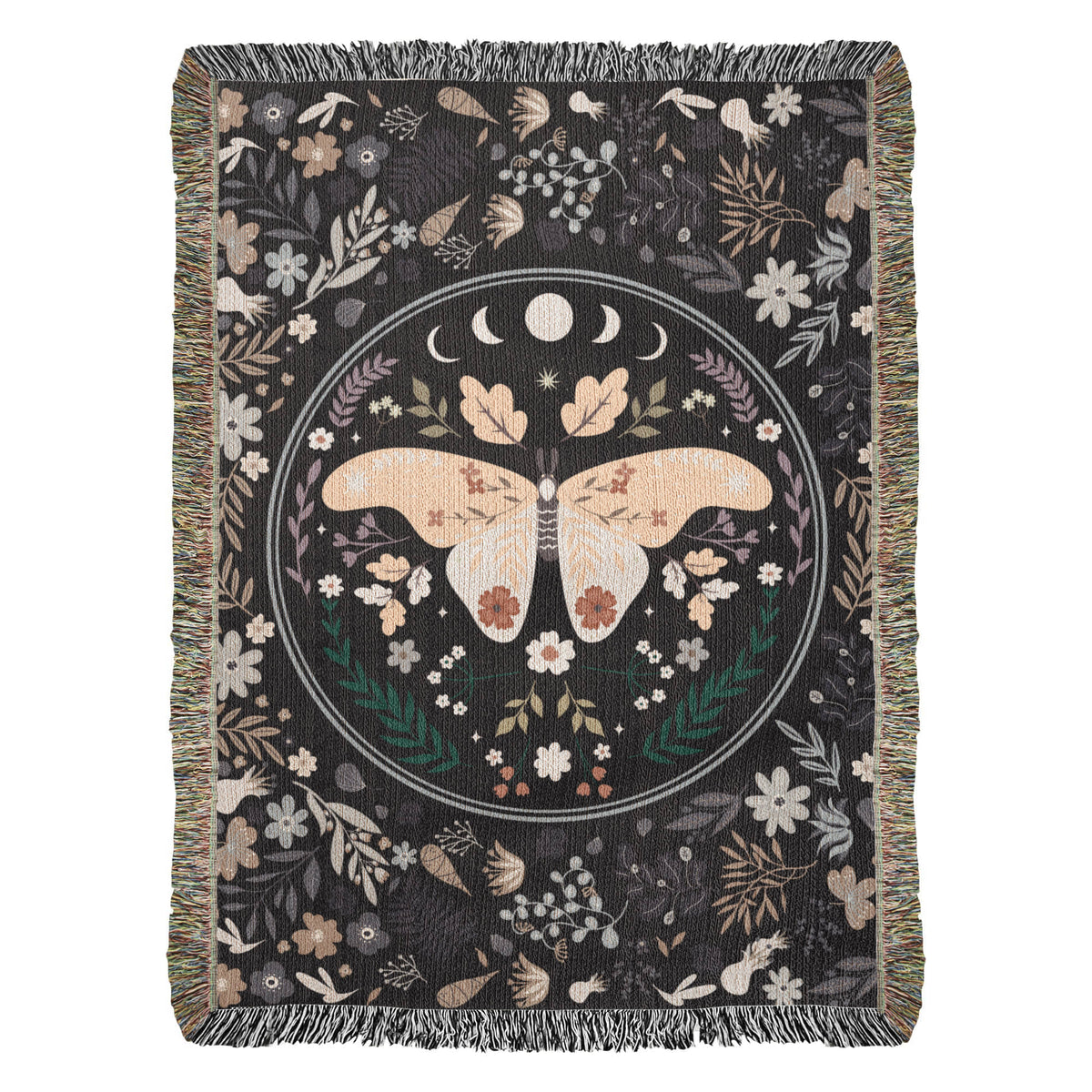 Moon Phase Moth & Florals — Heirloom Woven Blanket