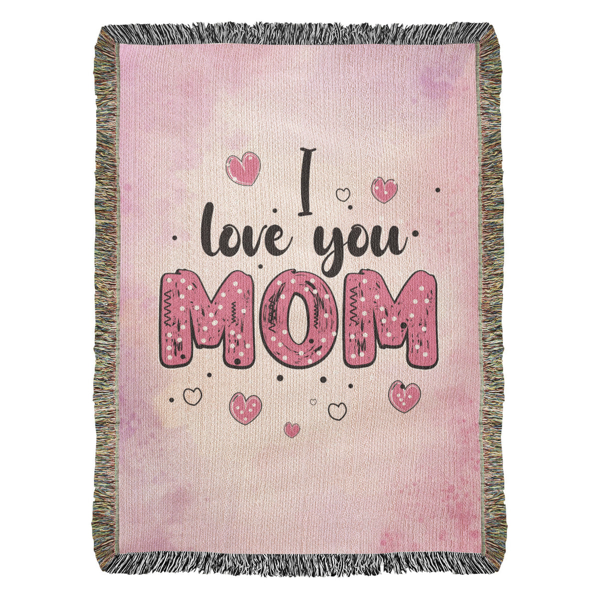 I Love You Mom, Pink Watercolor — Heirloom Woven Blanket