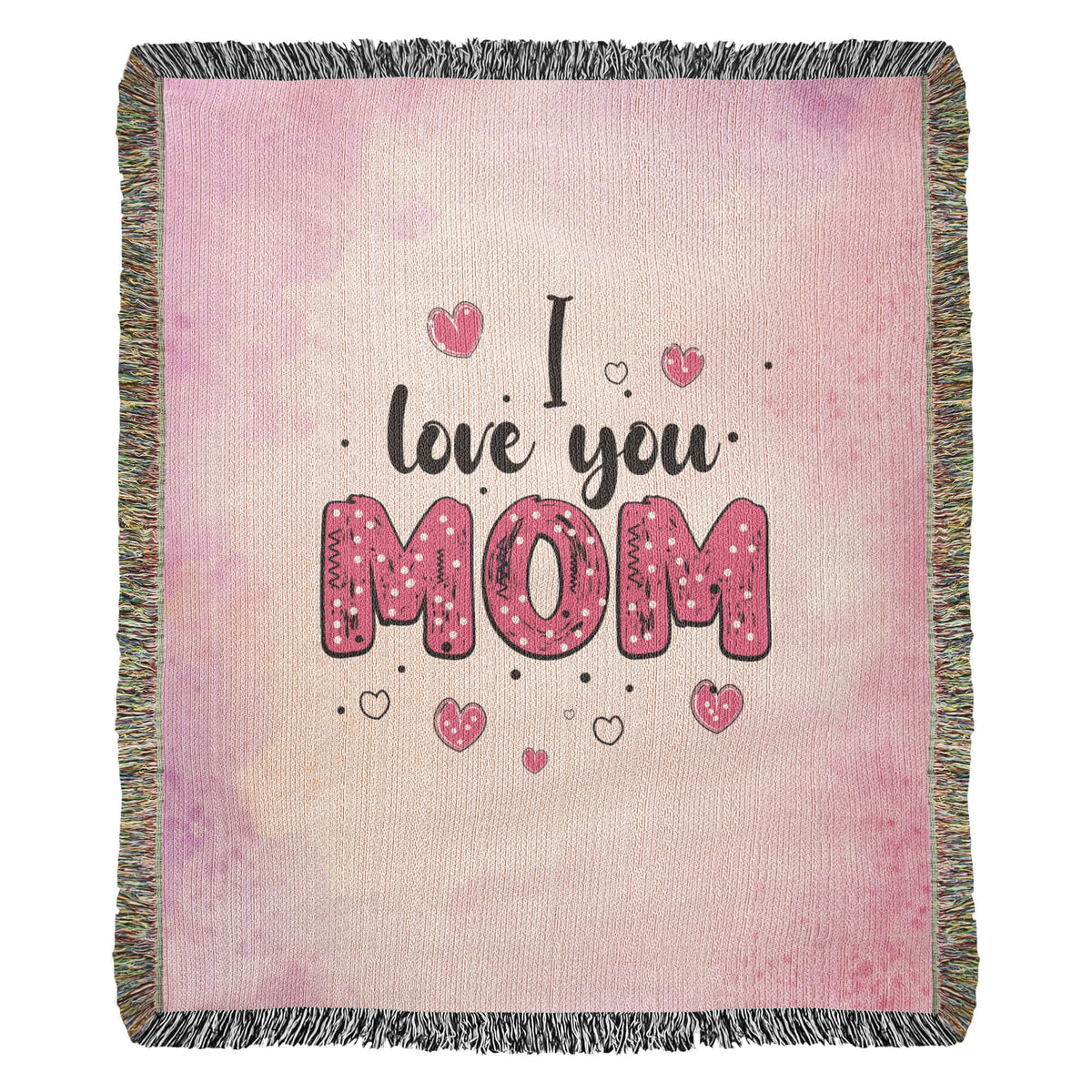 I Love You Mom, Pink Watercolor — Heirloom Woven Blanket