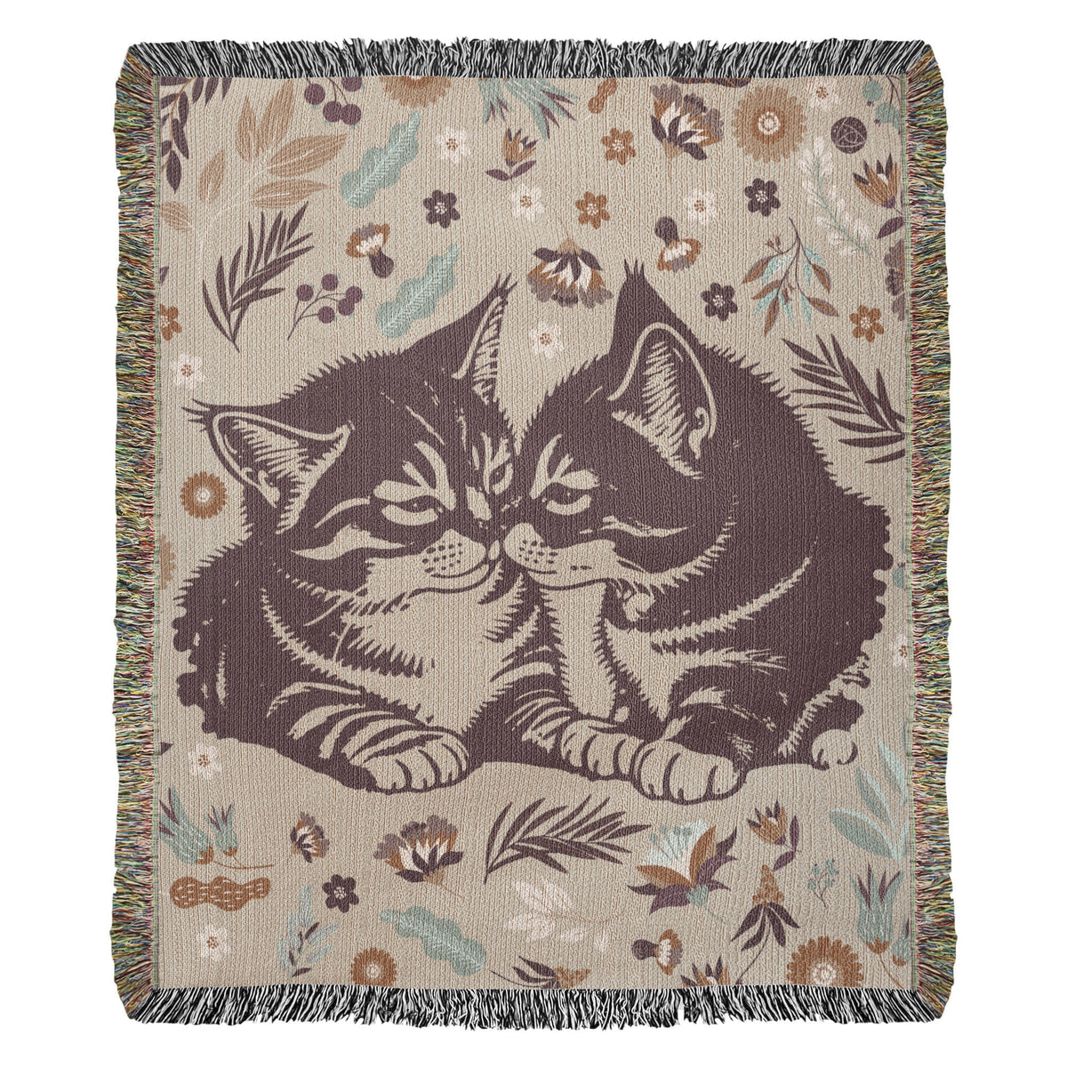 Two Kittens & Florals — Heirloom Woven Blanket